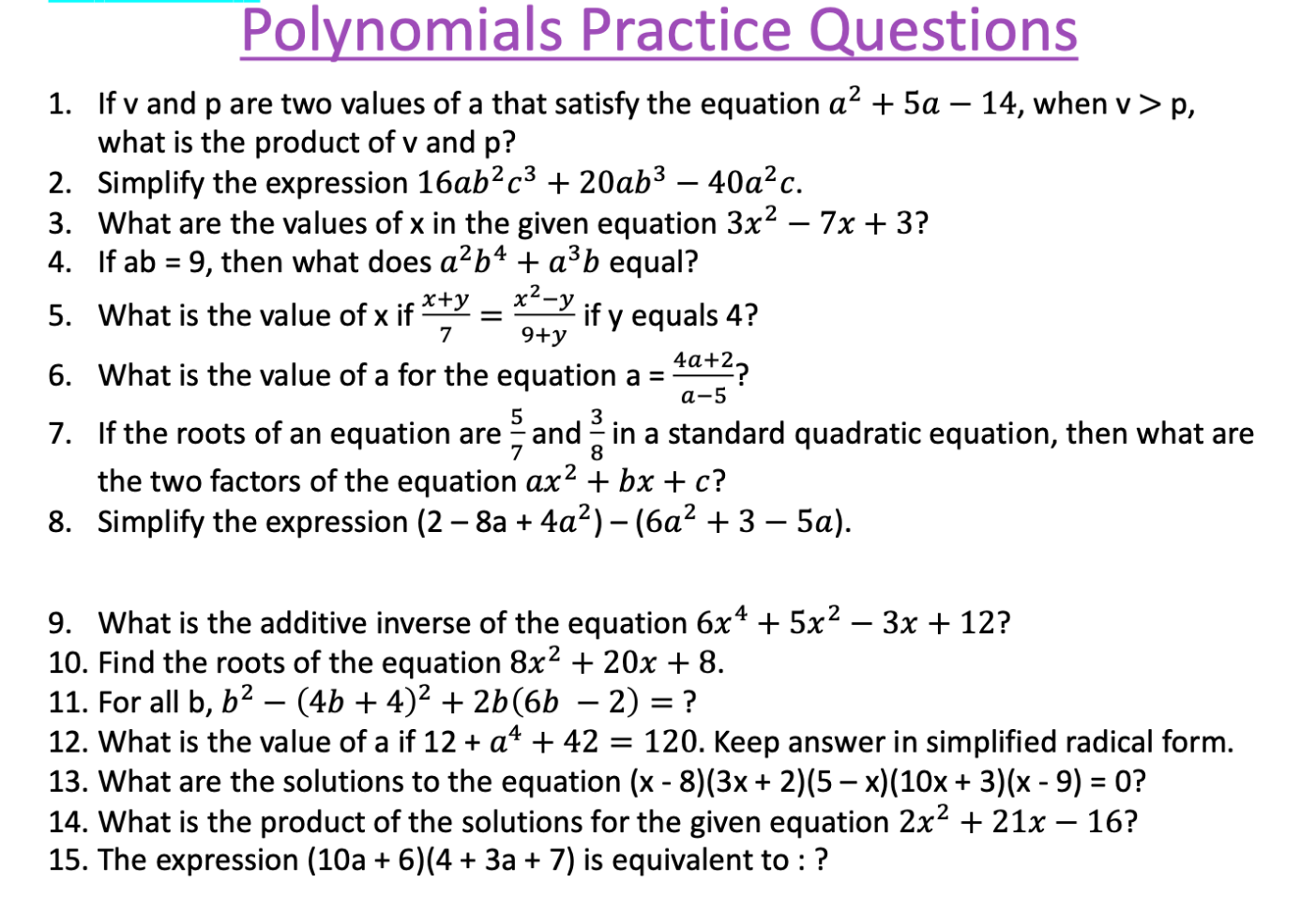 Polynomials Quiz